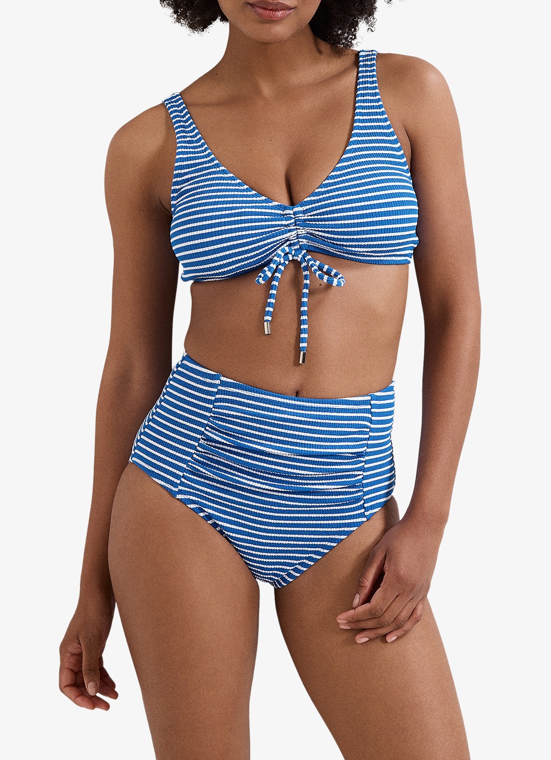 Phase Eight High waisted bikinislip met streepprint - detail kobaltblauw