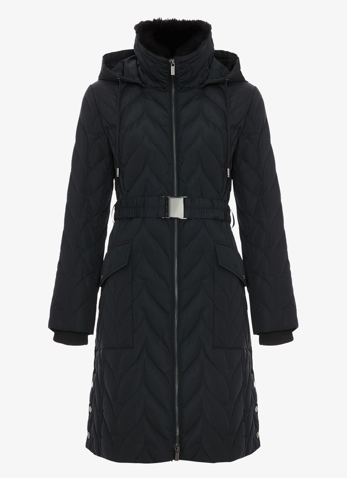 Phase Eight Hollie longline puffer jas met ceintuur  - voorkant groen