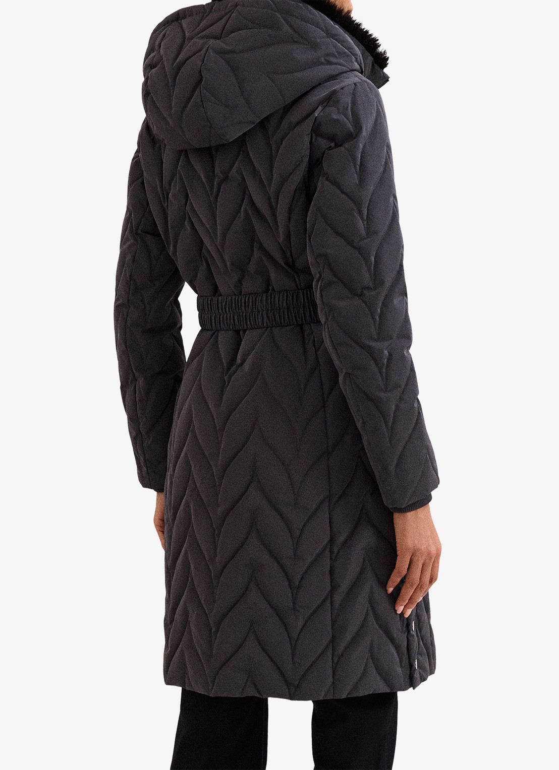 Phase Eight Hollie puffer jas met capuchon met ceintuur - achterkant 8 antraciet
