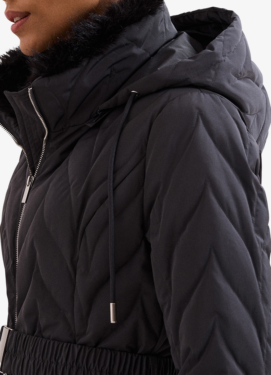 Phase Eight Hollie puffer jas met capuchon met ceintuur - detail 3 antraciet