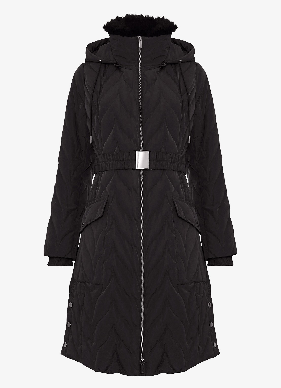 Phase Eight Hollie puffer jas met capuchon met ceintuur - voorkant 6 antraciet