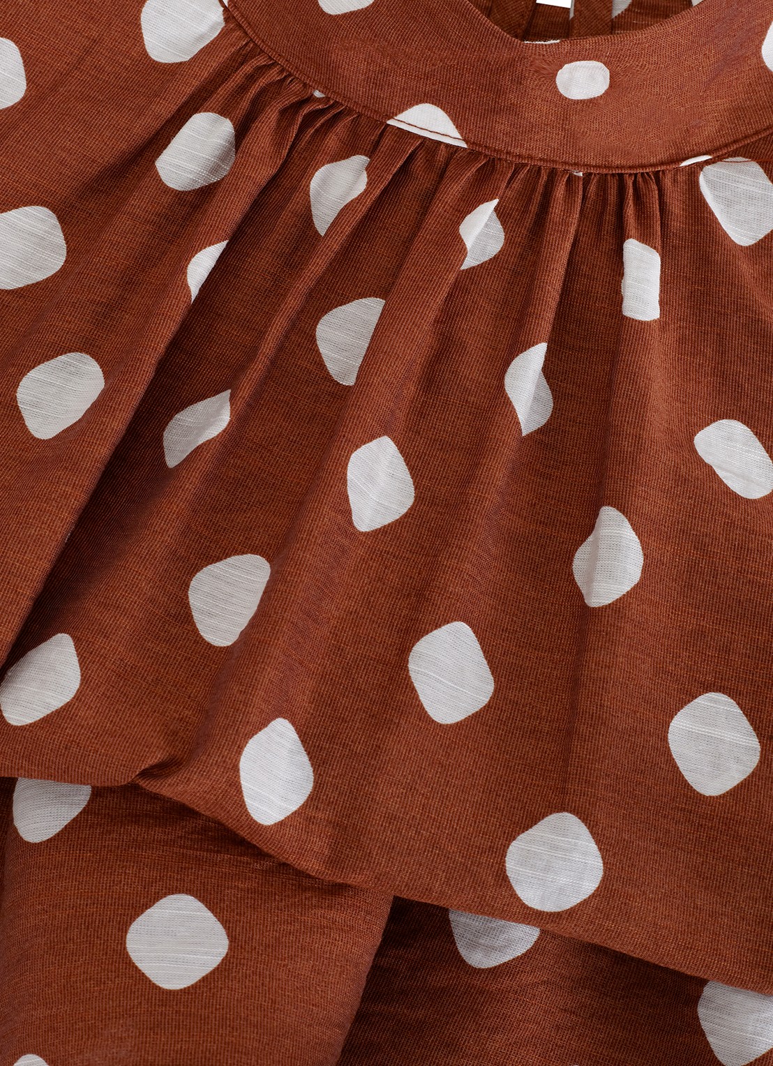Phase Eight Indie blouse in linnenblend met stippenprint en plooien - detail 4 donkerbruin