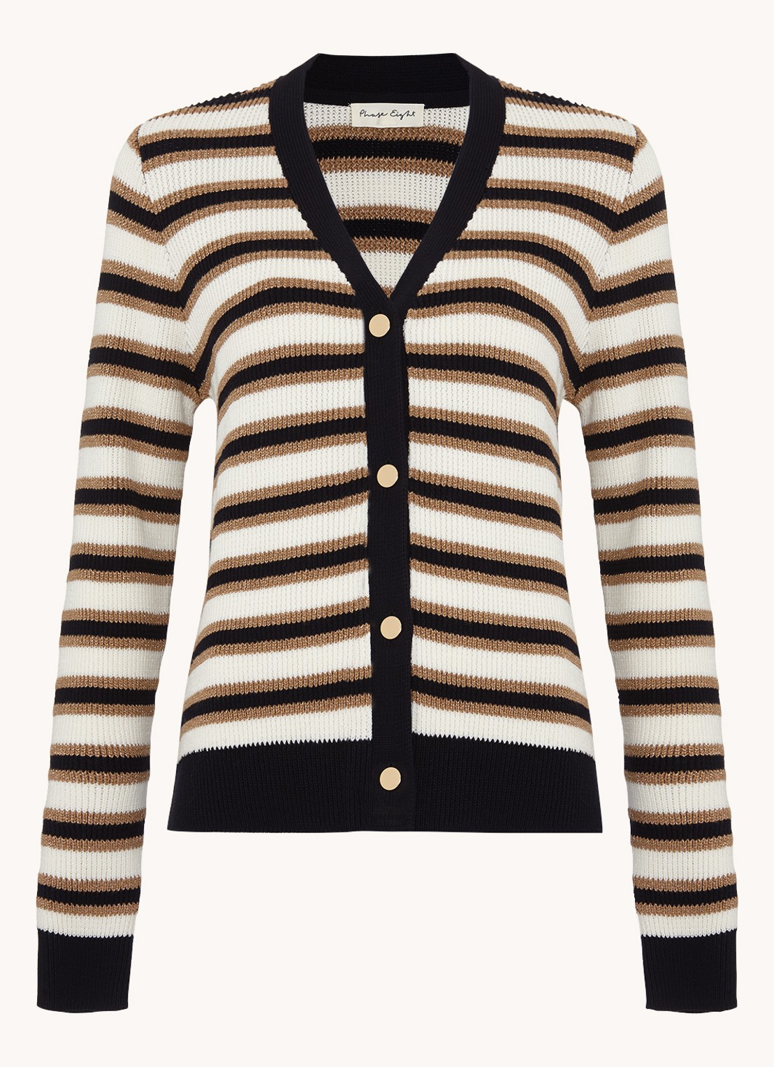Phase Eight Indy fijngebreid vest met streepprint - voorkant 2 wit