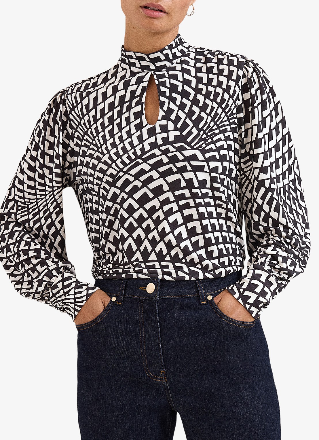Phase Eight Isla tuniek met print en cut-out detail - detail donkerbruin