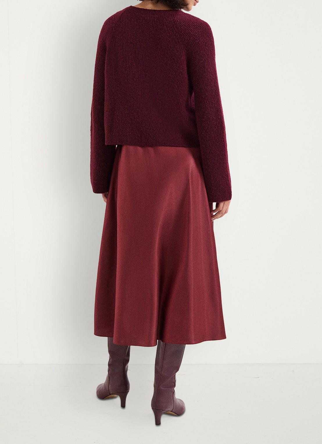 Phase Eight Issy 2 in 1 midi jurk in wolblend - achterkant bordeauxrood