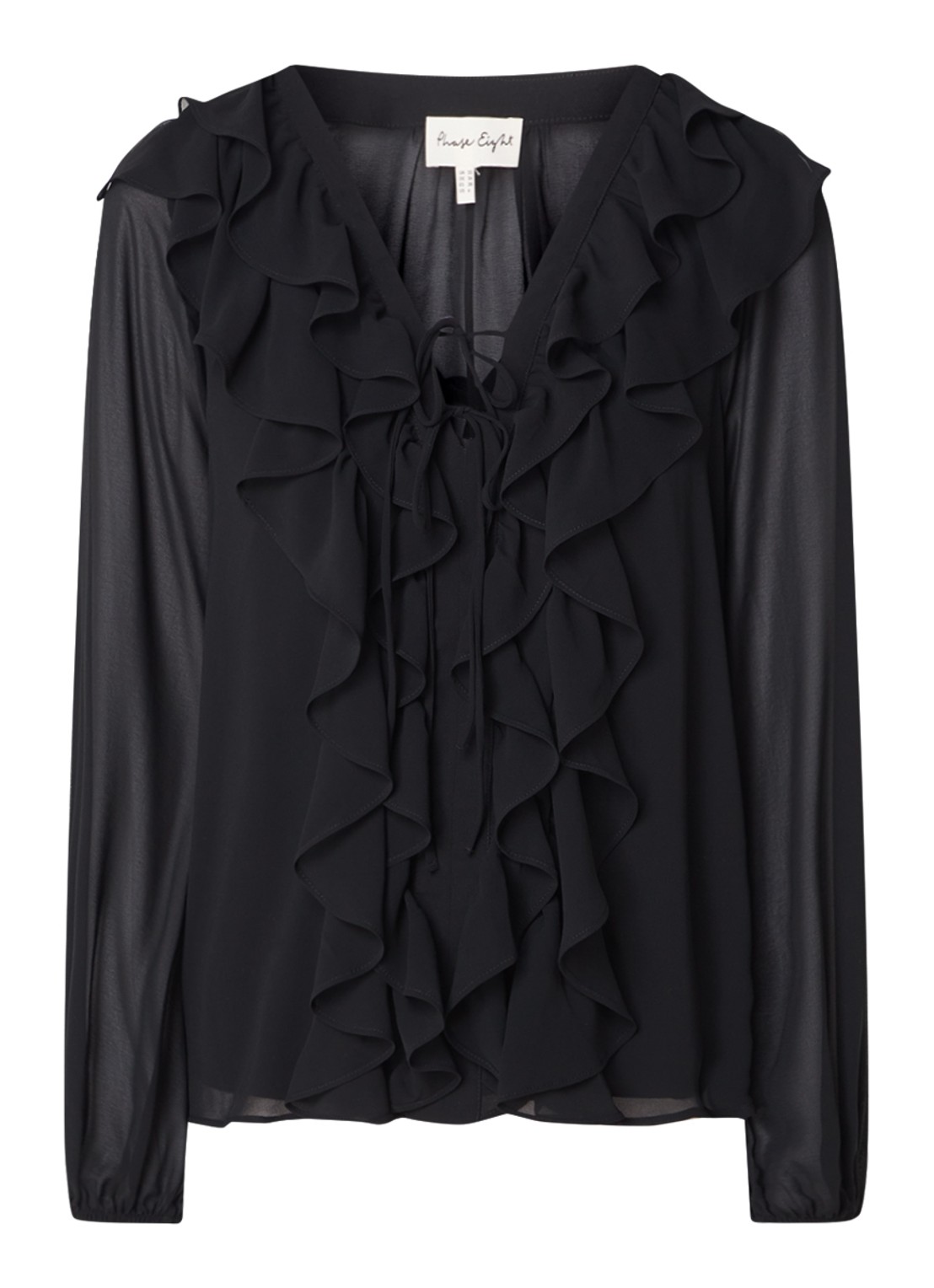 Phase Eight Ivana semi-transparante tuniek met volant - voorkant zwart