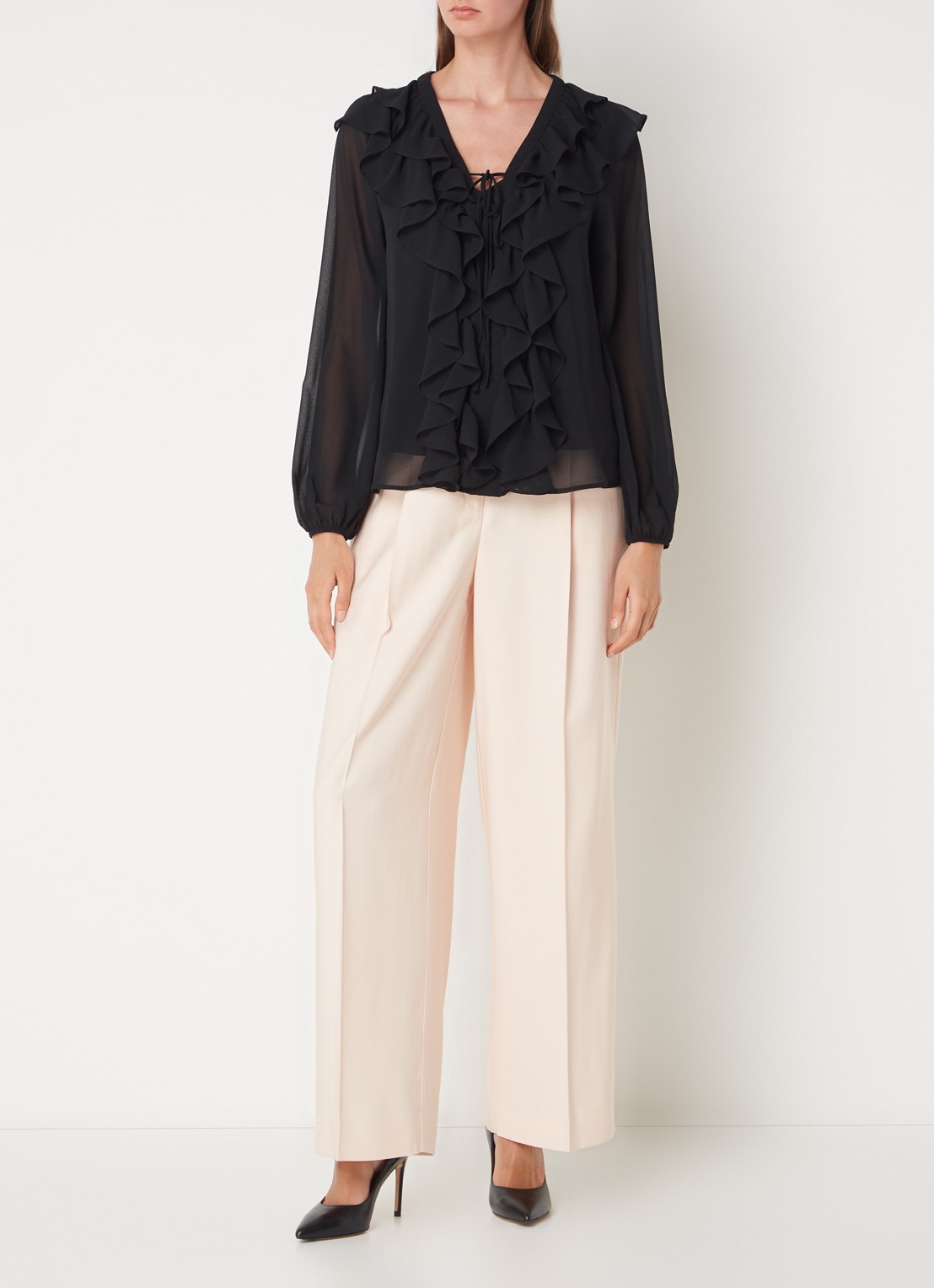 Phase Eight Ivana semi-transparante tuniek met volant - voorkant 2 zwart