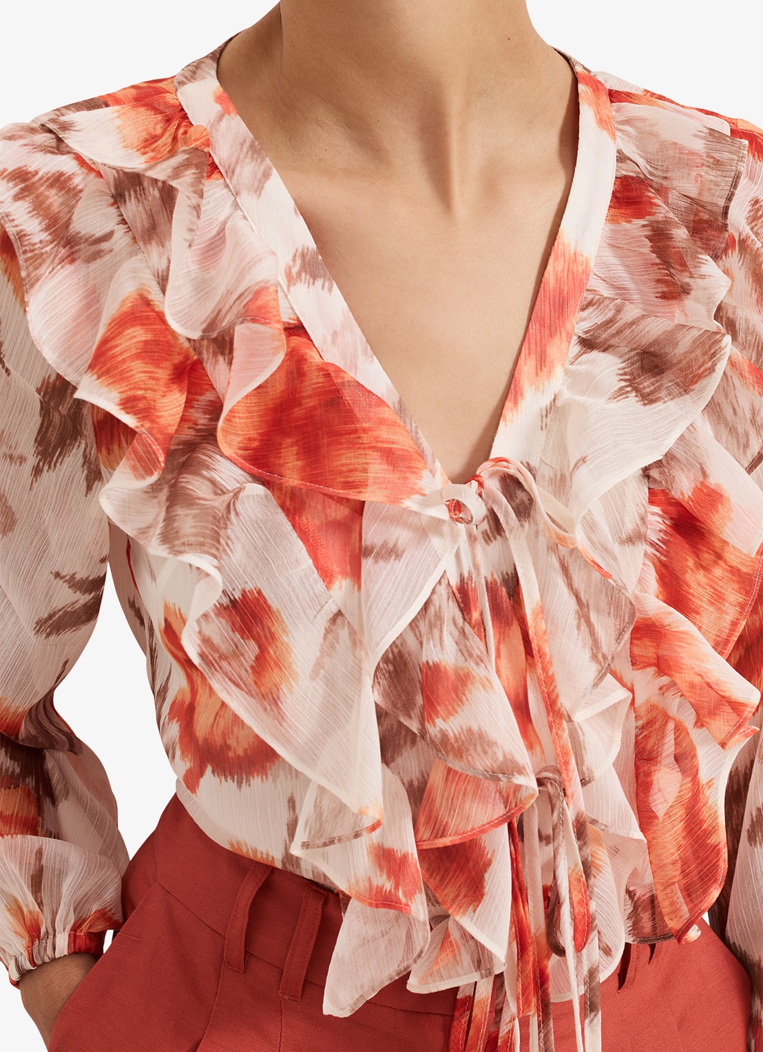 Phase Eight Ivana semi-transparante tuniek met volant - detail 5 orange