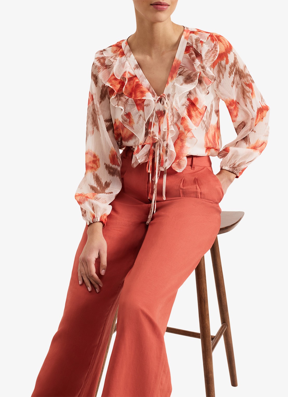 Phase Eight Ivana semi-transparante tuniek met volant - detail 6 orange