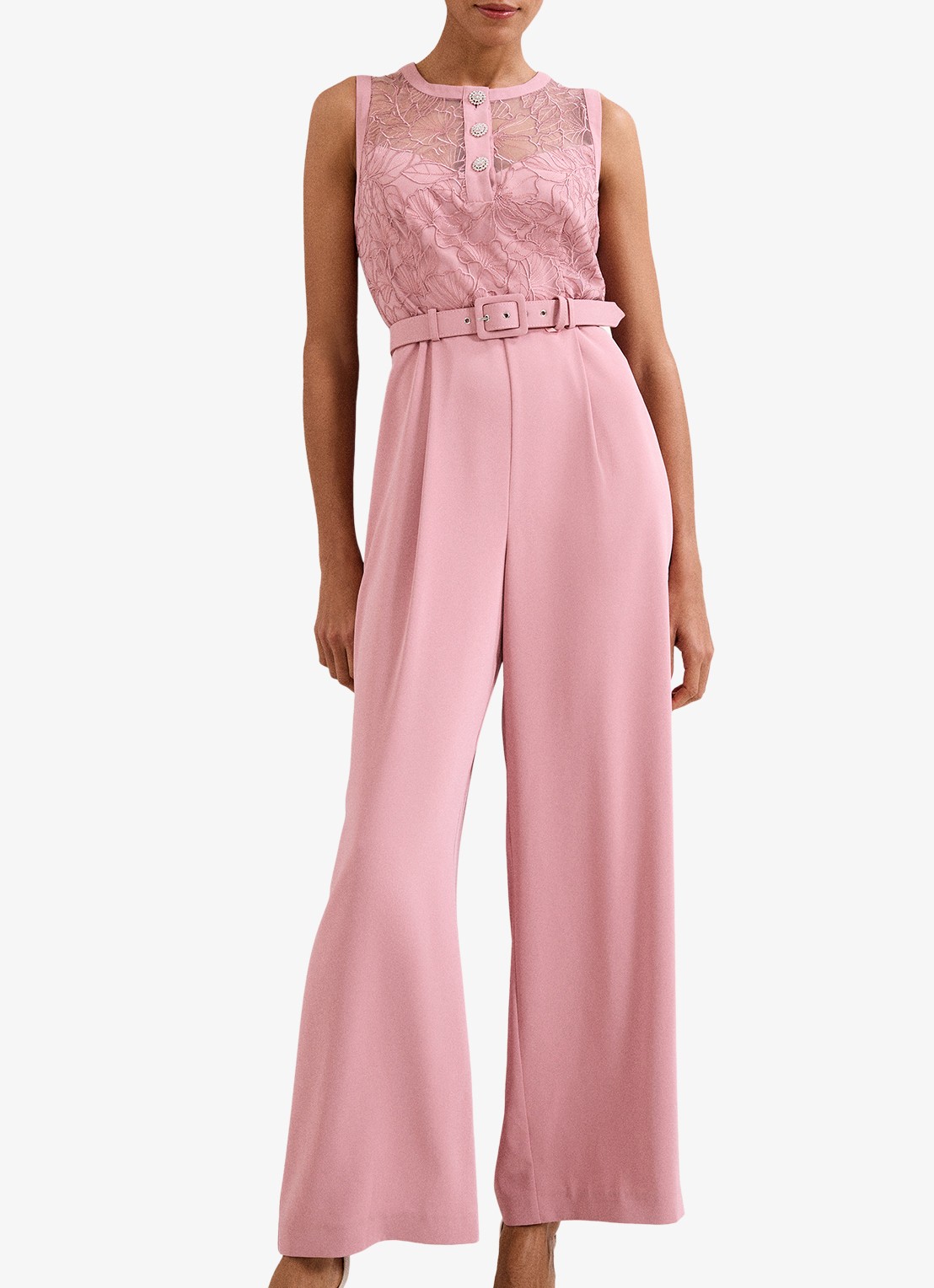 Phase Eight Ivanna jumpsuit met broderie en ceintuur - detail 3 oudroze