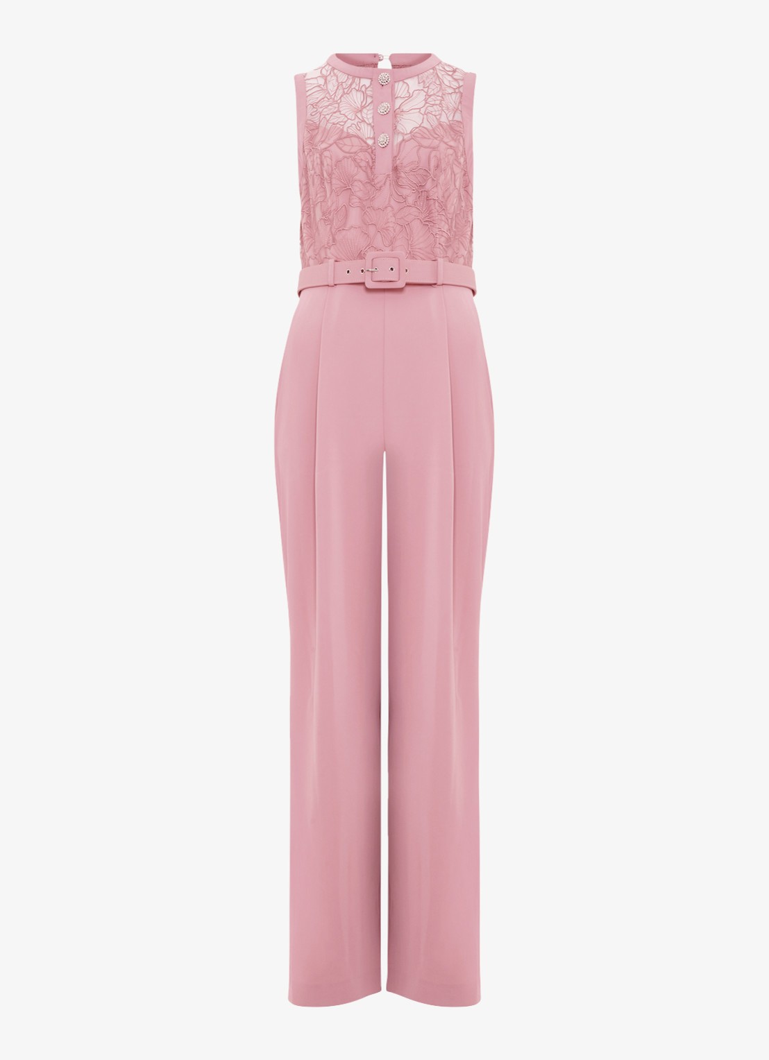 Phase Eight Ivanna jumpsuit met broderie en ceintuur - voorkant 2 oudroze