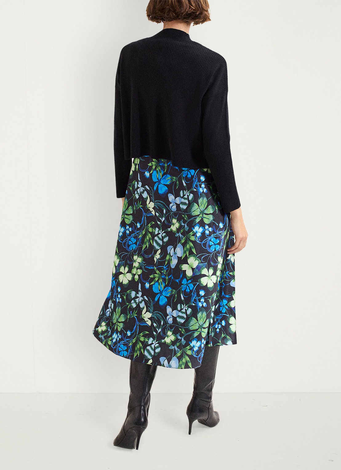 Phase Eight Izzy midi jurk met bloemenprint 2-delig - achterkant donkerblauw