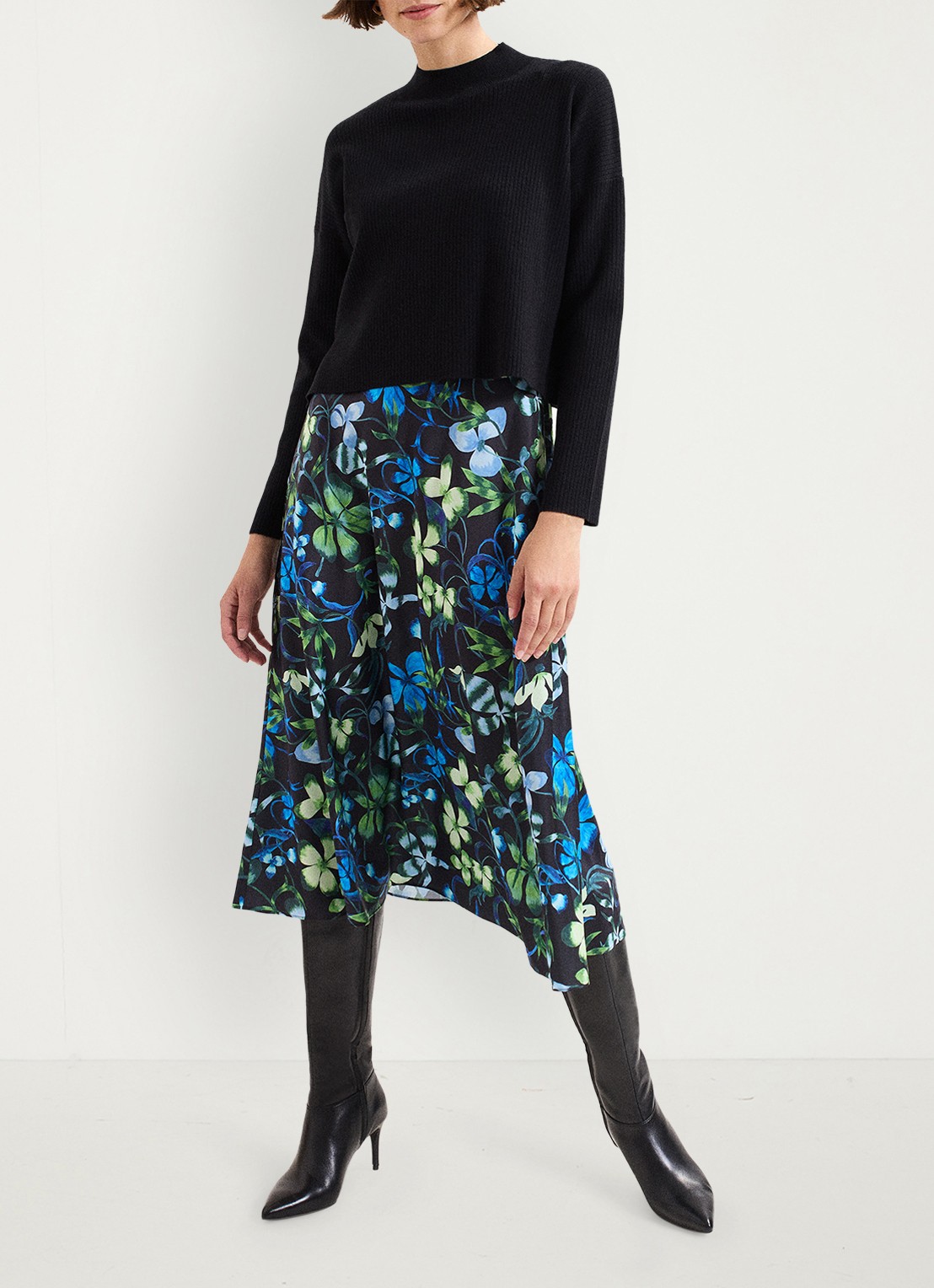Phase Eight Izzy midi jurk met bloemenprint 2-delig - voorkant 7 donkerblauw