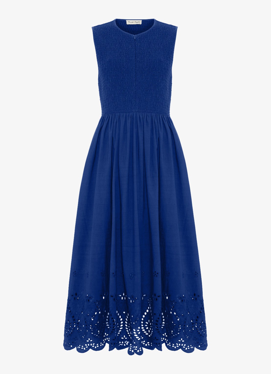 Phase Eight Jade midi jurk met smockwerk en broderie - voorkant donkerblauw