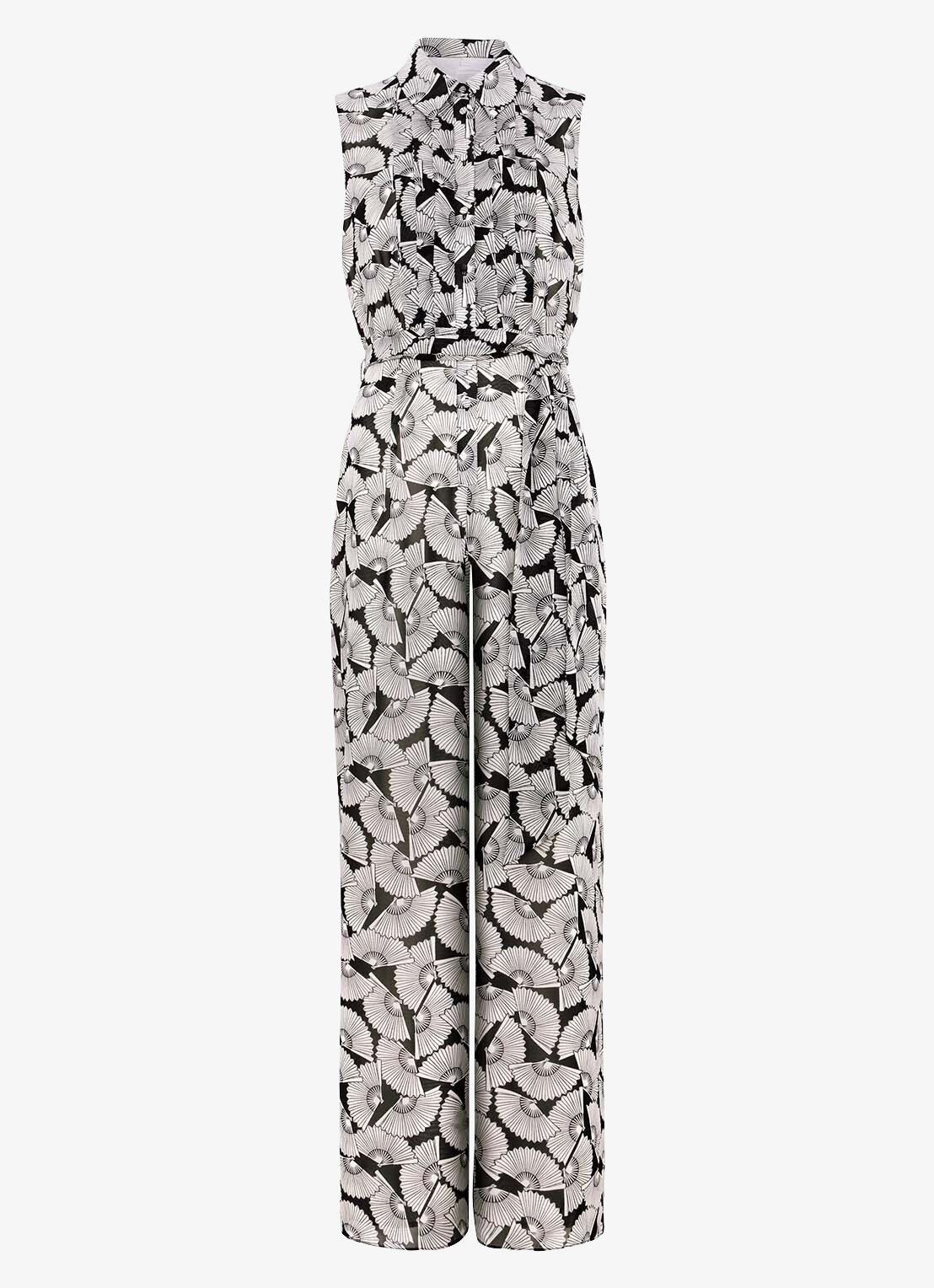 Phase Eight Janine wide fit jumpsuit met print en strikceintuur - voorkant gebroken wit