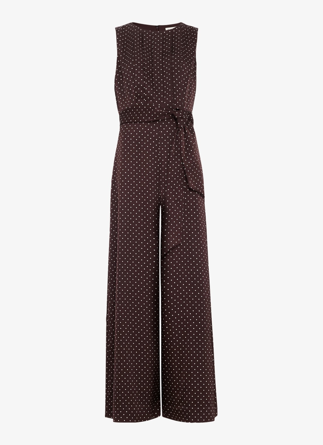 Phase Eight Janine wide fit jumpsuit met stippenprint - voorkant 2 bruin