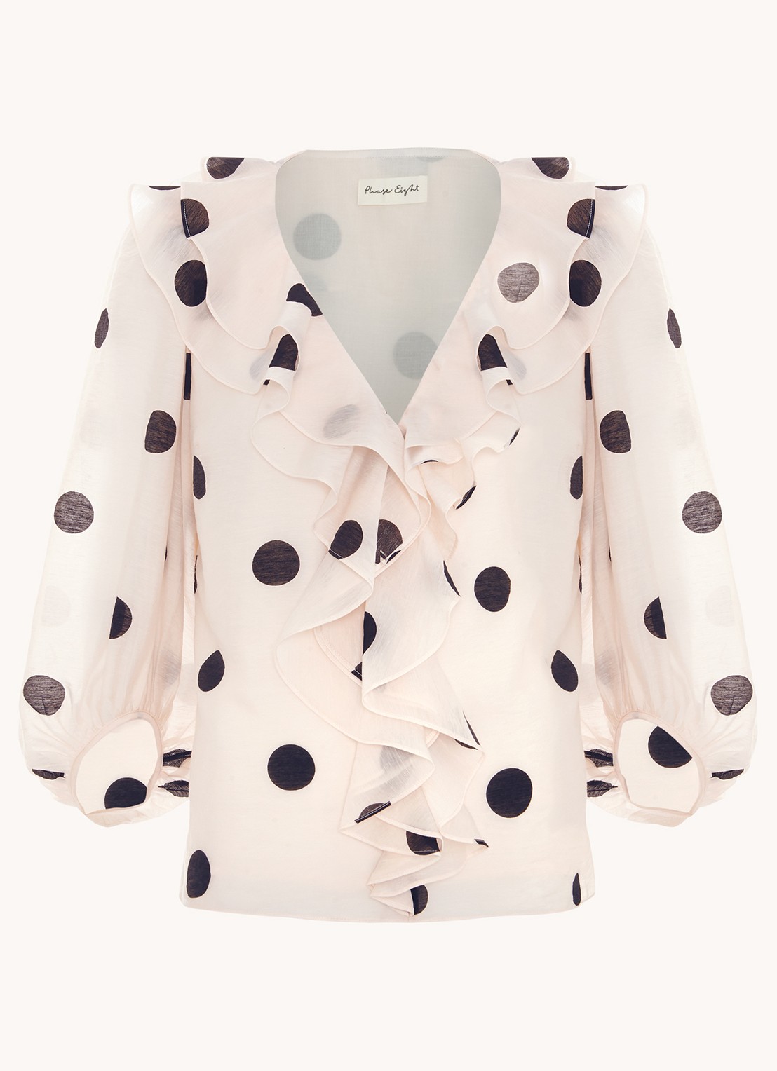 Phase Eight Jaqlyn blouse in linnenblend met stippenprint - voorkant 5 lichtroze