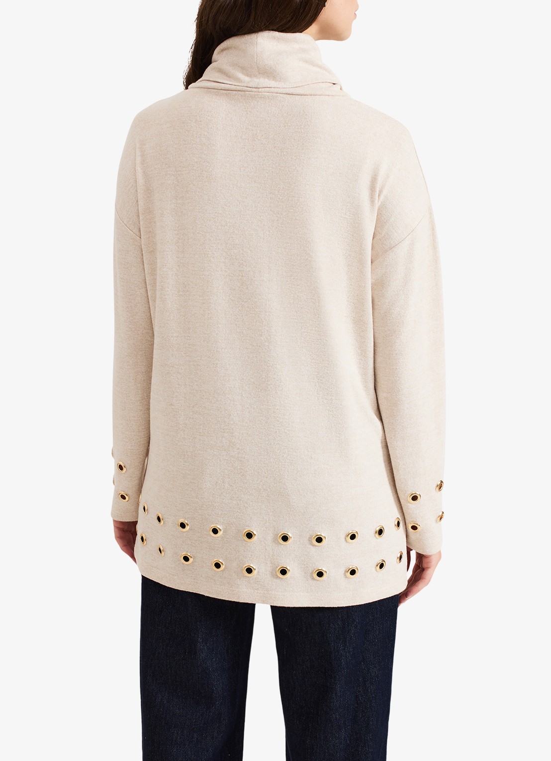 Phase Eight Jennie fijngebreide trui met opstaande kraag - achterkant beige