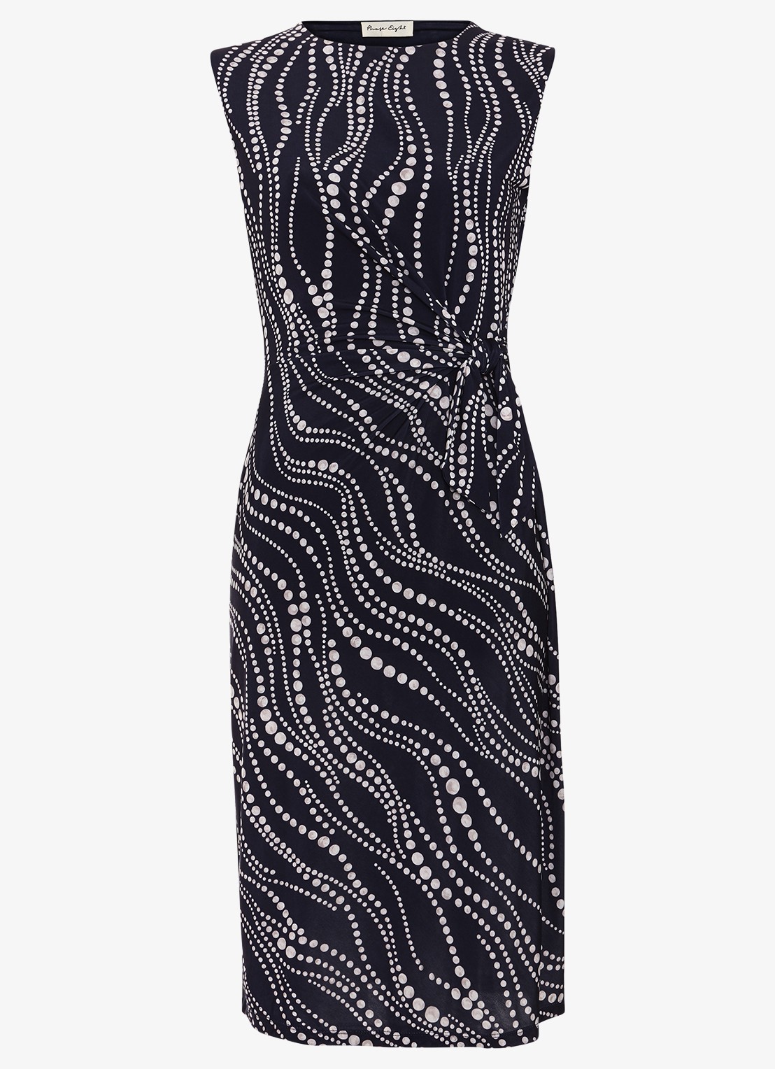 Phase Eight Josey midi jurk met stippenprint en plooidetail - voorkant 2 donkerblauw