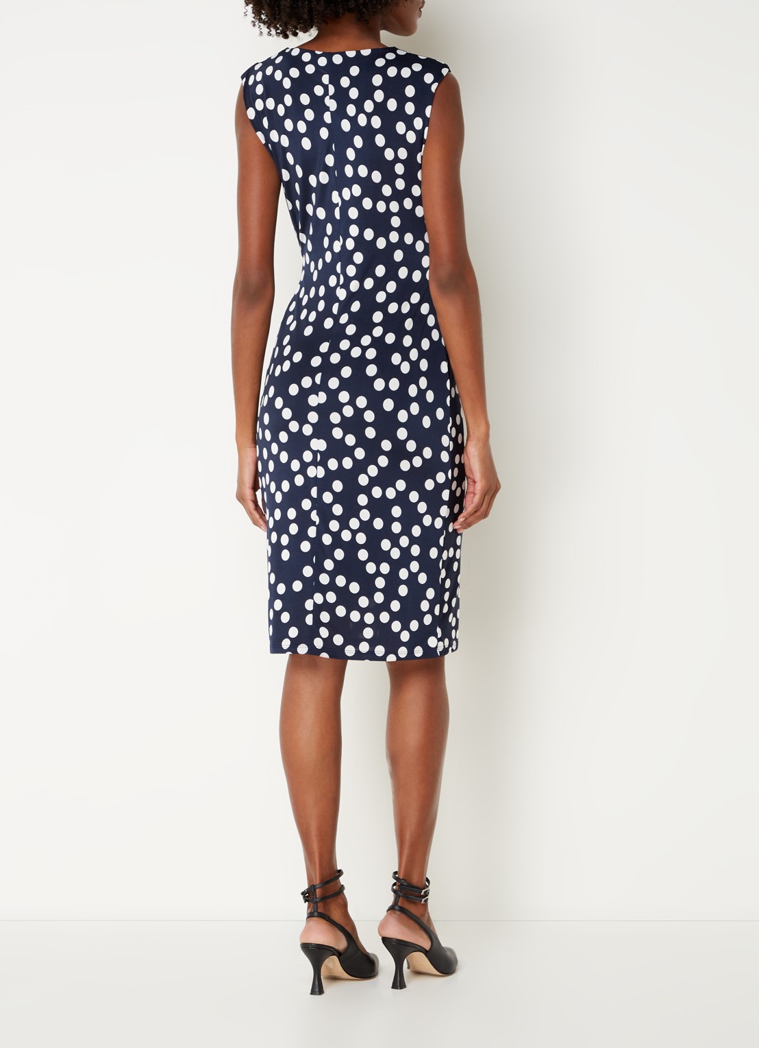 Phase Eight Josey mini kokerjurk met stippenprint en strikceintuur - achterkant 3 donkerblauw