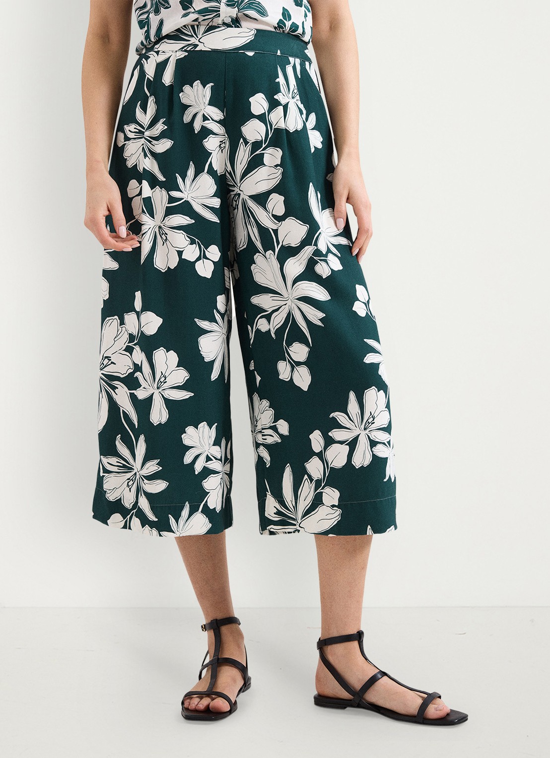 Phase Eight Josie high waist wide fit cropped pantalon met bloemenprint - detail 4 groen
