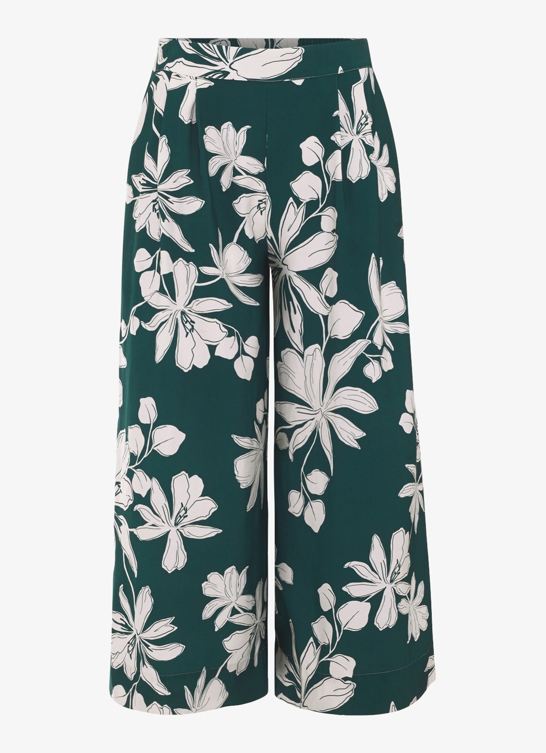 Phase Eight Josie high waist wide fit cropped pantalon met bloemenprint - voorkant 2 groen