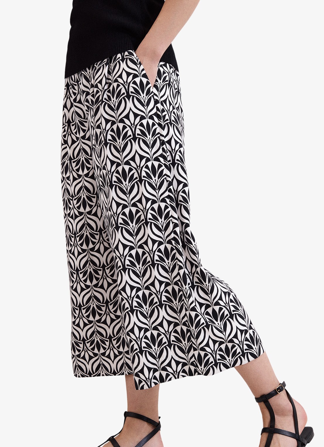 Phase Eight Josie mid waist wide fit broek met print - detail 2 zwart