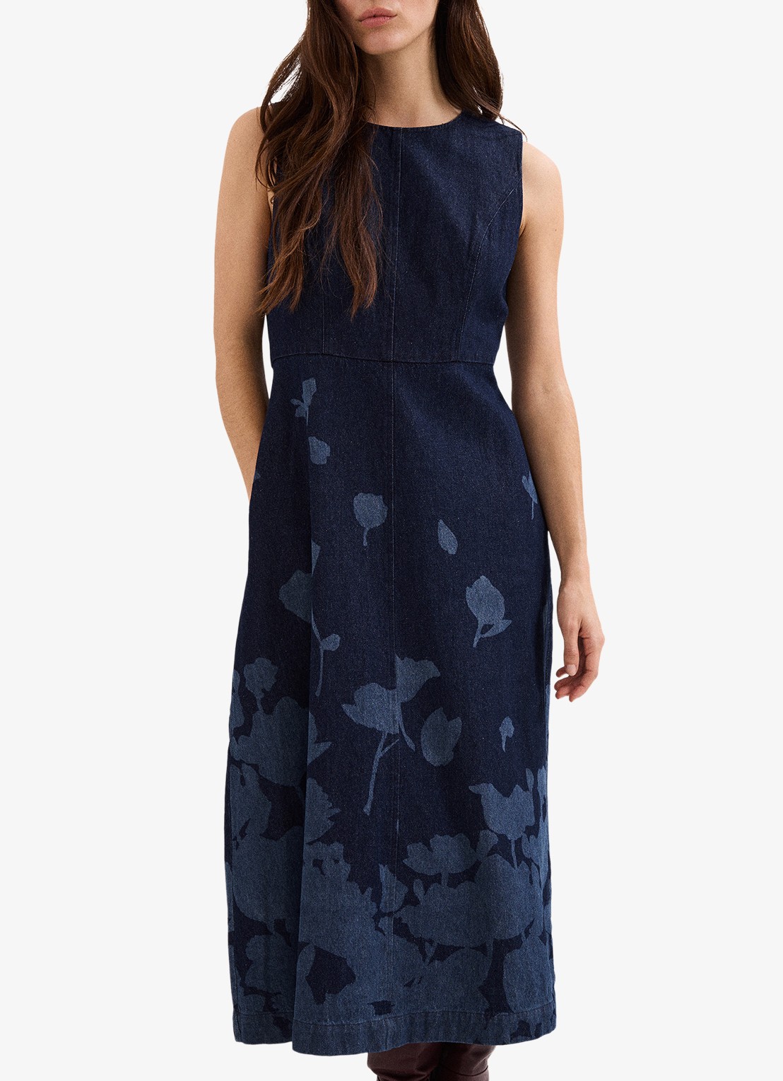 Phase Eight Juliette midi jurk met print en steekzakken - detail 4 denim