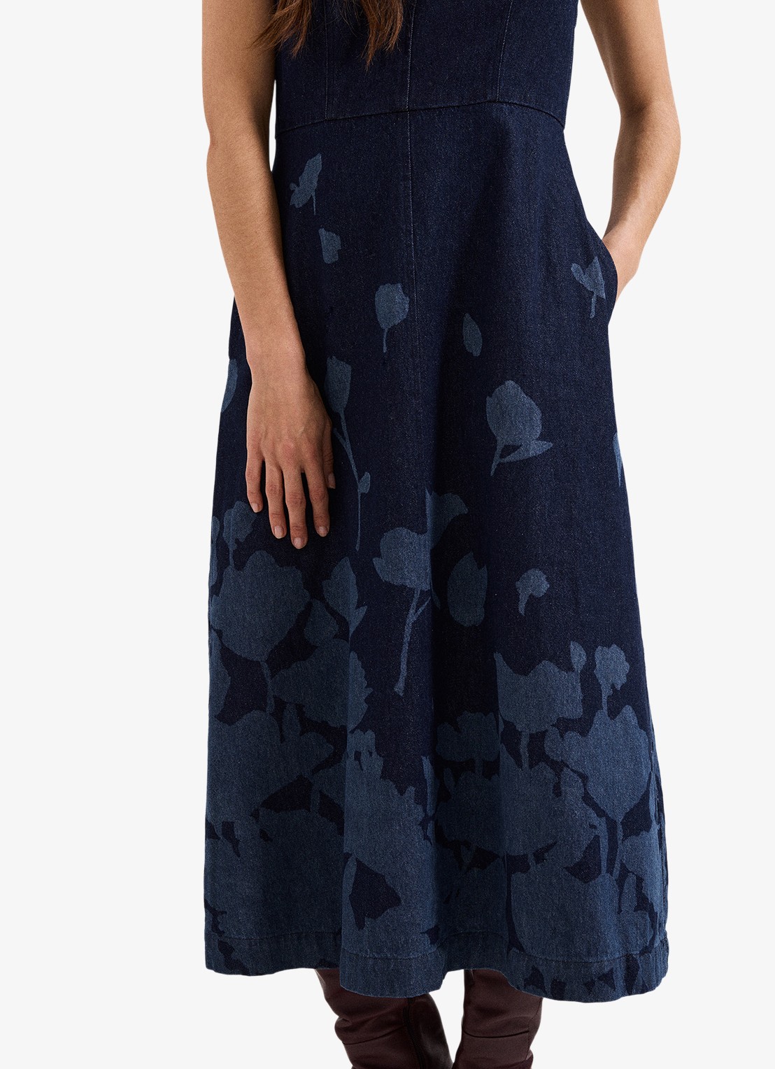 Phase Eight Juliette midi jurk met print en steekzakken - detail 6 denim
