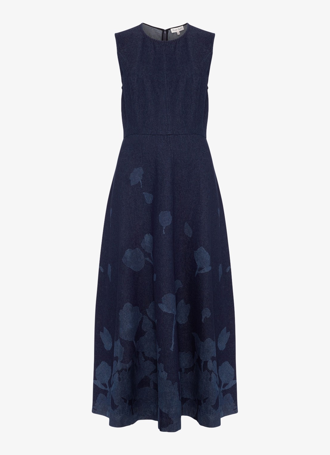 Phase Eight Juliette midi jurk met print en steekzakken - voorkant 2 denim