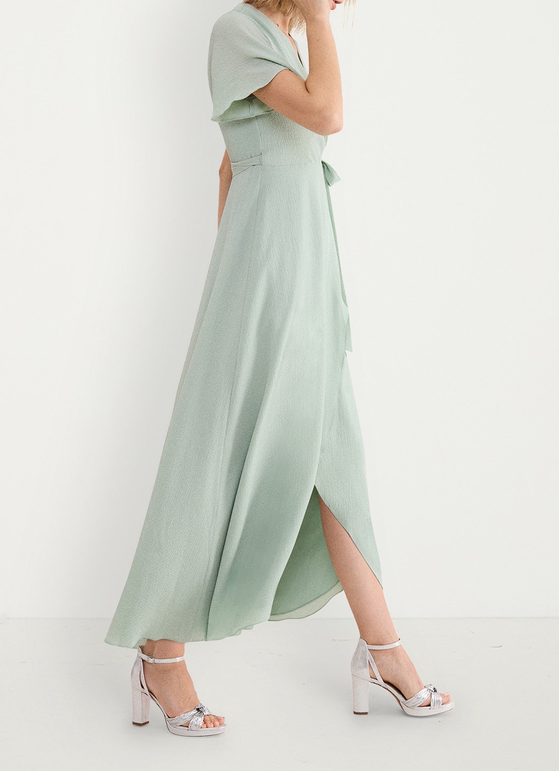 Phase Eight Julissa maxi wikkeljurk met vlindermouw - detail 6 lindegroen