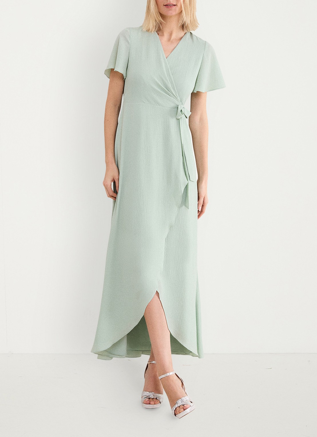 Phase Eight Julissa maxi wikkeljurk met vlindermouw - voorkant 2 lindegroen