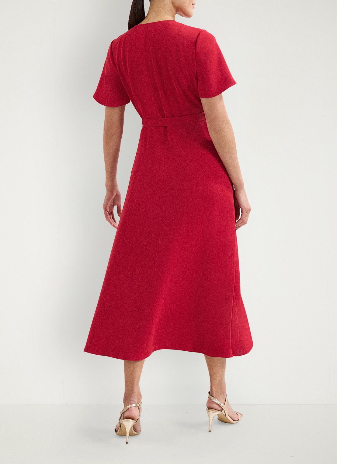 Phase Eight Julissa midi jurk met strikceintuur - achterkant 7 koraalrood