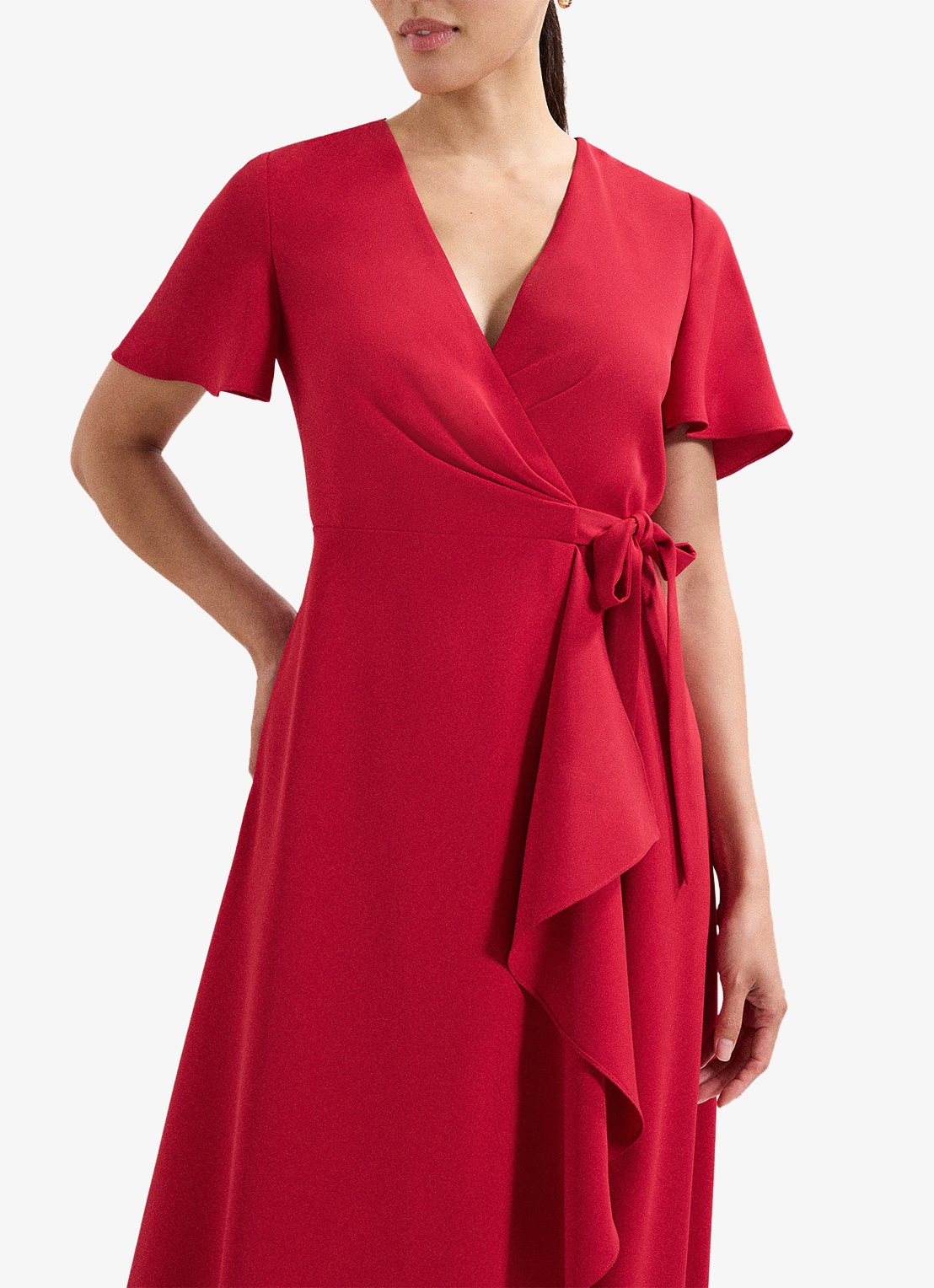 Phase Eight Julissa midi jurk met strikceintuur - detail 3 koraalrood