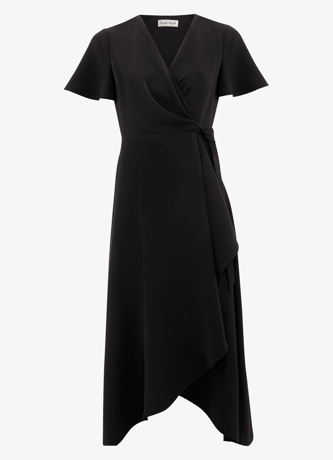 Phase Eight Julissa midi wikkeljurk met strikceintuur - voorkant 2 zwart