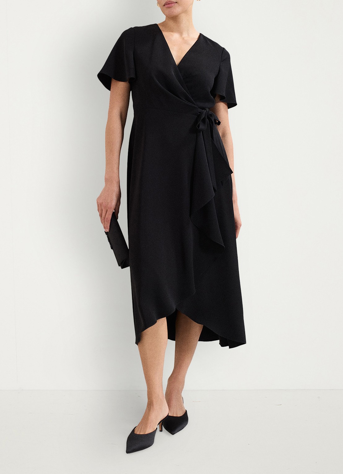 Phase Eight Julissa midi wikkeljurk met strikceintuur - voorkant 3 zwart