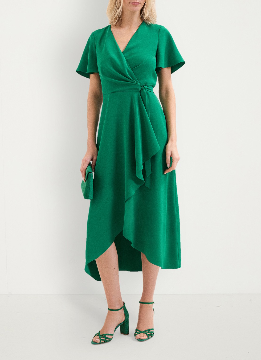 Phase Eight Julissa midi wikkeljurk met strikceintuur - voorkant 7 groen