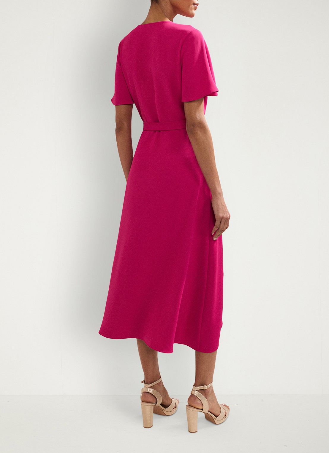 Phase Eight Julissa midi wikkeljurk met V-hals - achterkant donkerroze