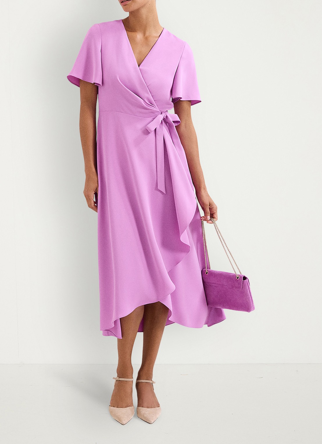 Phase Eight Julissa midi wikkeljurk met vleermuismouw - voorkant 2 paars