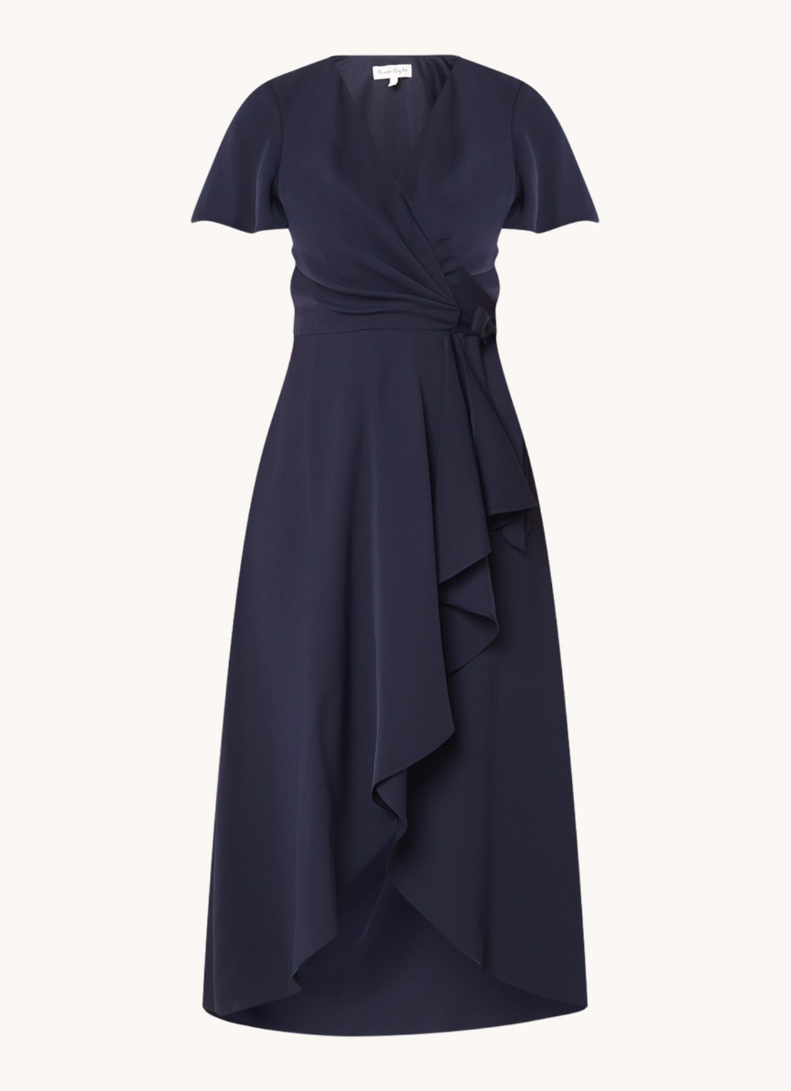 Phase Eight Julissa midi wikkeljurk met volant - voorkant 2 donkerblauw