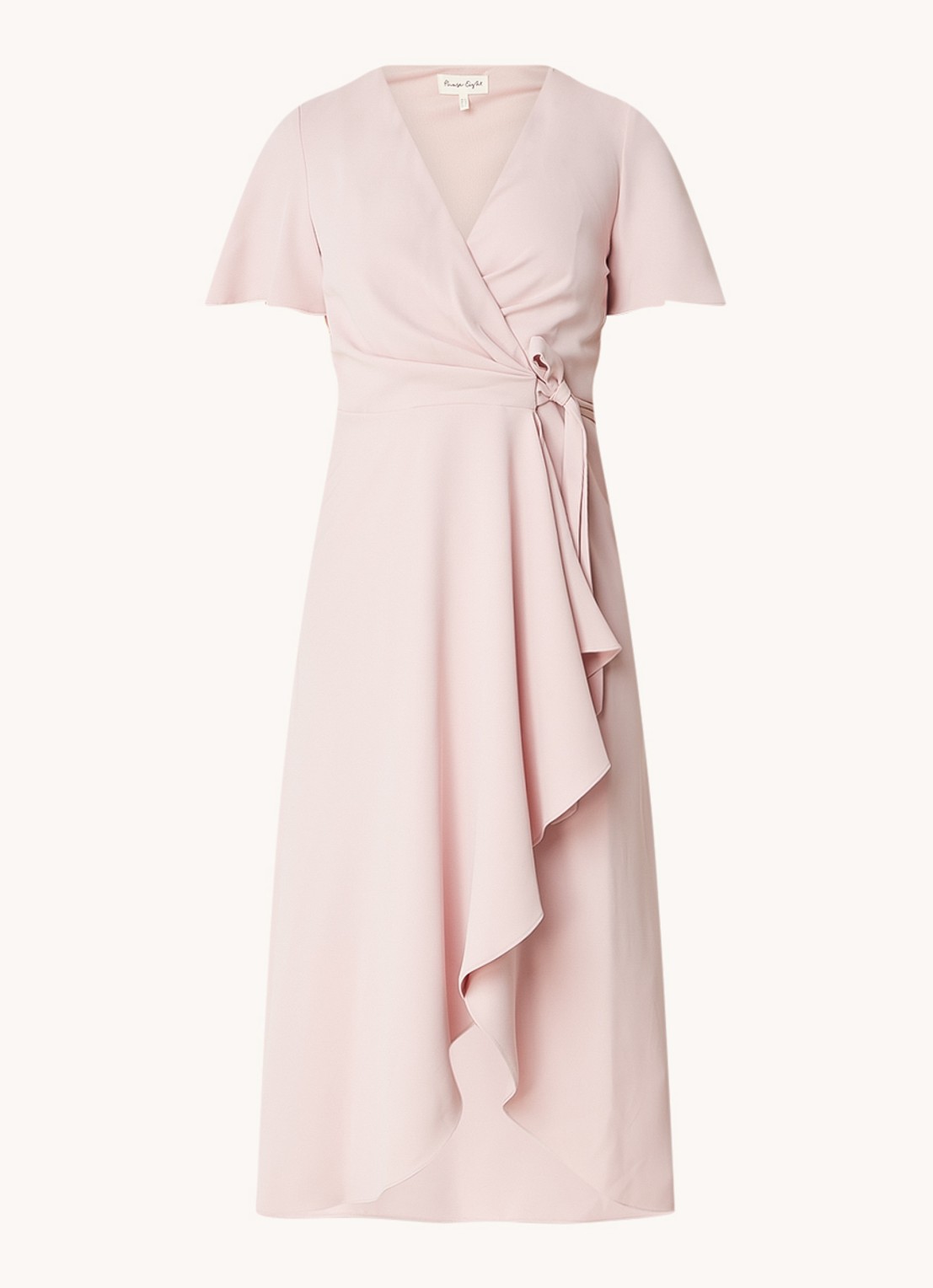 Phase Eight Julissa midi wikkeljurk met volant - voorkant 2 lichtroze