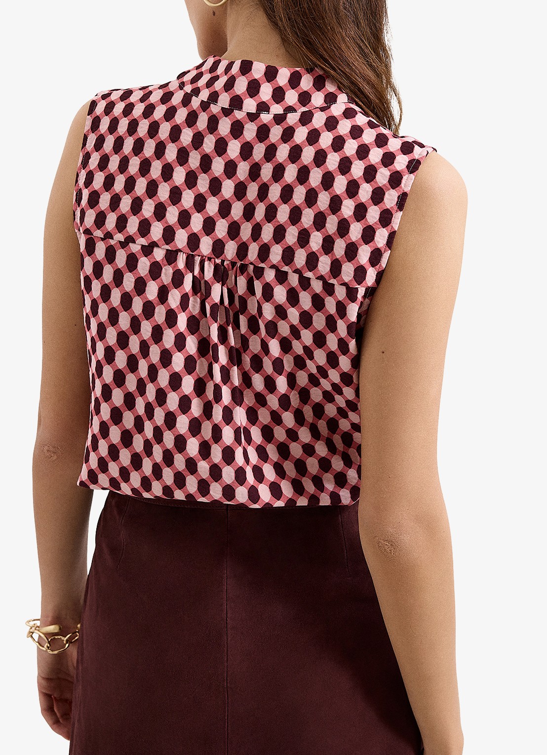 Phase Eight Junie mouwloze top met sjaalkraag en grafische print - achterkant 7 roze