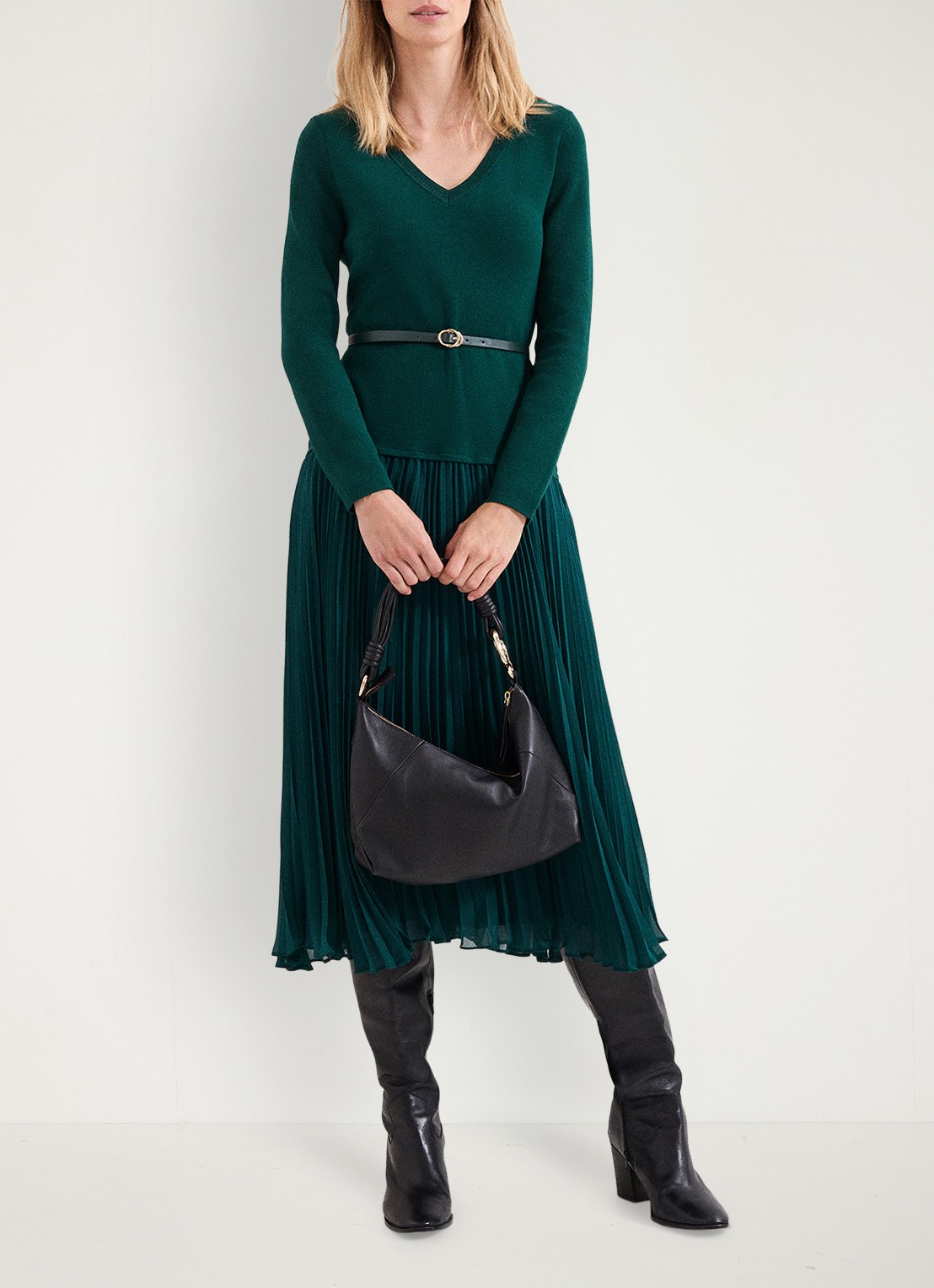 Phase Eight Kai midi jurk met ceintuur - voorkant 2 zeegroen