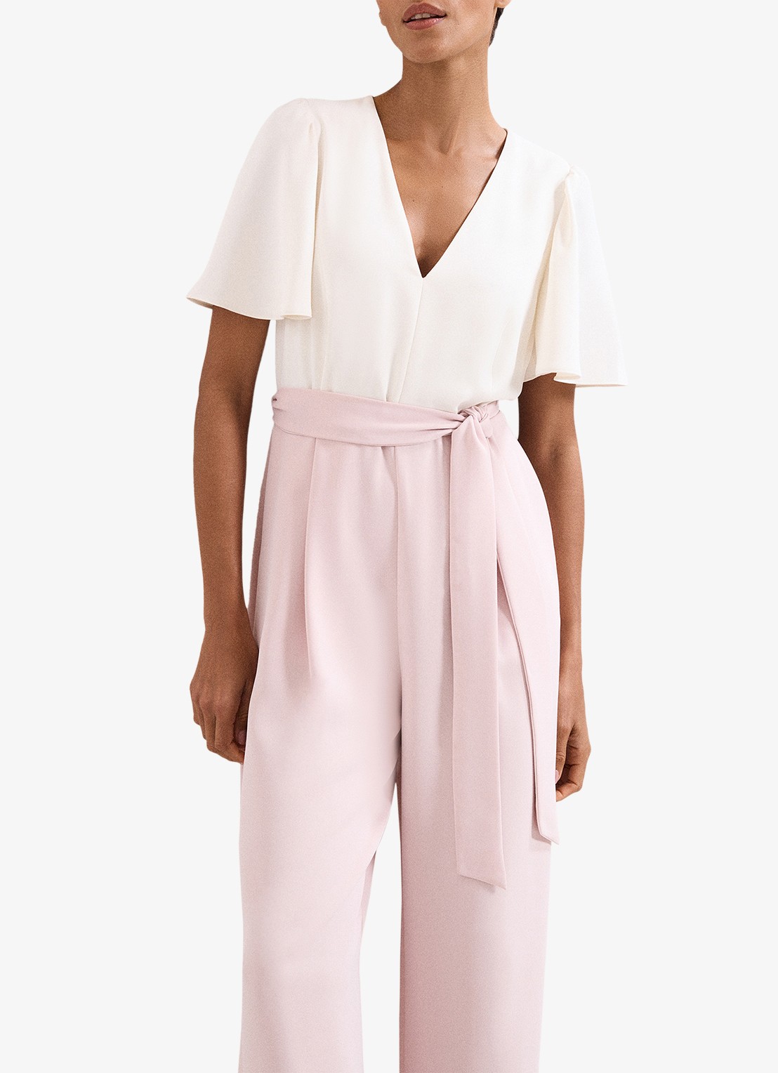 Phase Eight Kallie wide fit jumpsuit met strikceintuur - voorkant 3 oudroze