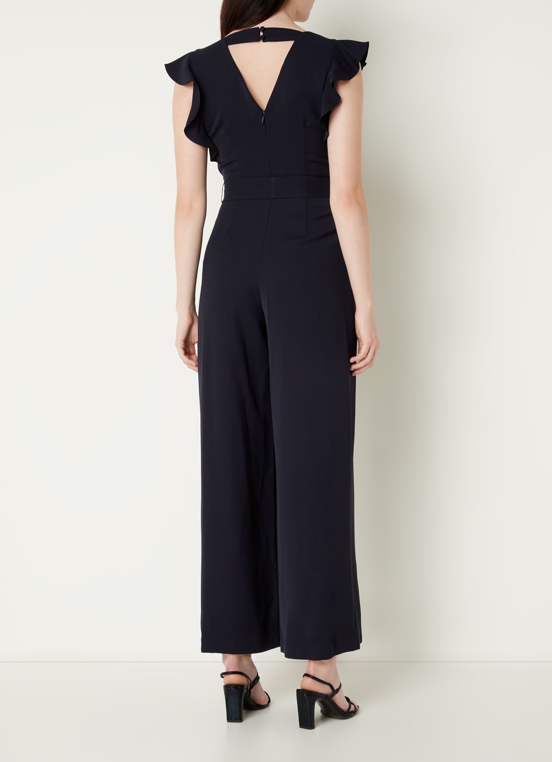 Phase Eight Kallie wide fit jumpsuit met volant en strikceintuur  - achterkant 5 donkerblauw