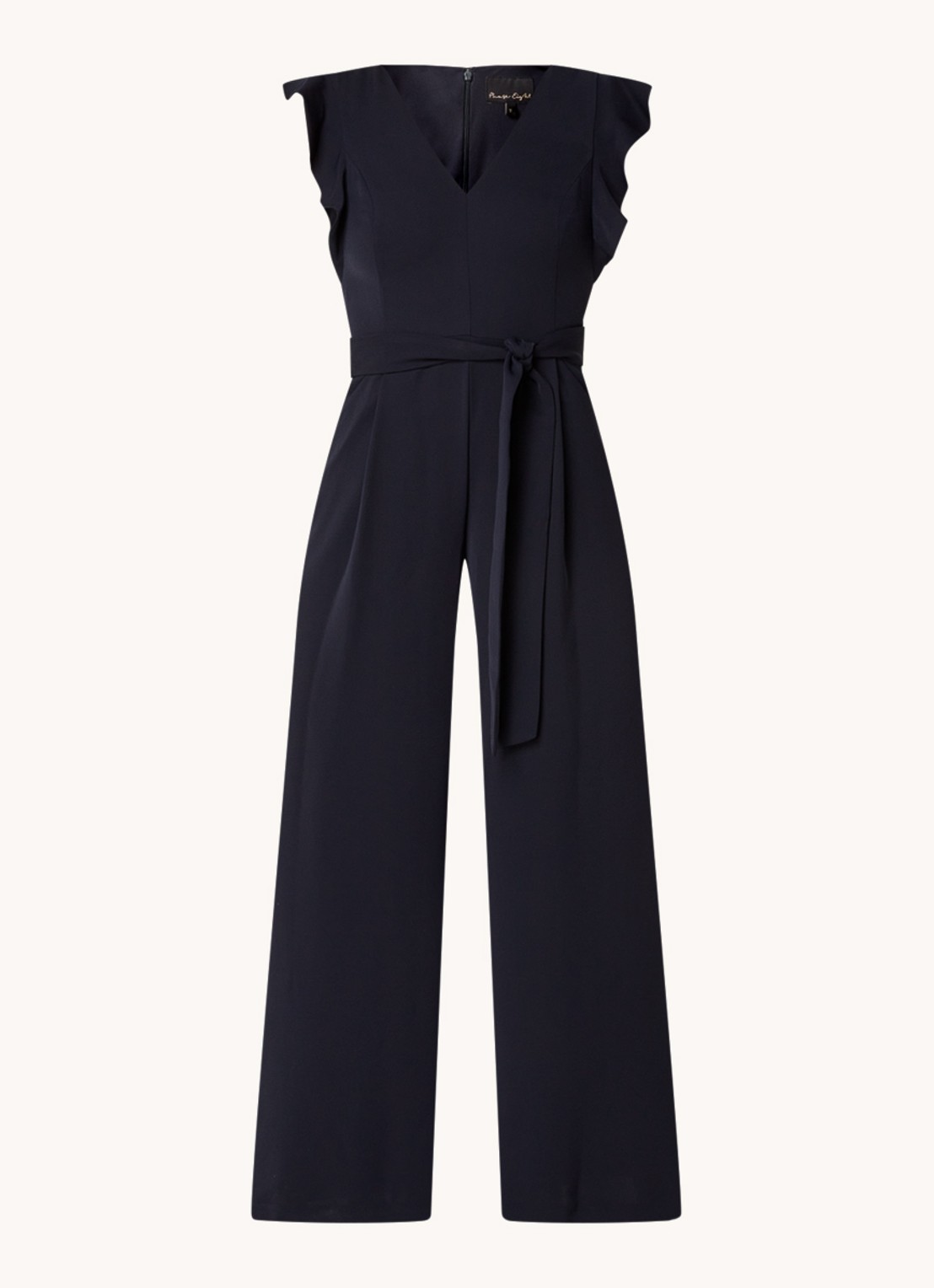 Phase Eight Kallie wide fit jumpsuit met volant en strikceintuur  - voorkant donkerblauw
