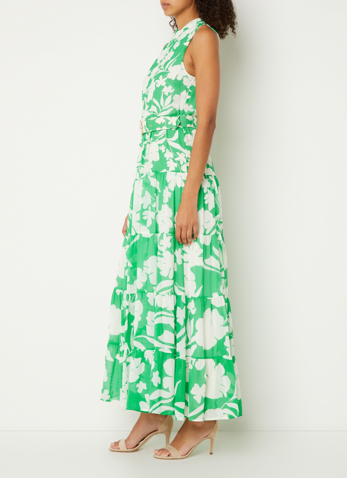 Phase Eight Kara maxi jurk met bloemenprint en ceintuur - voorkant 2 groen
