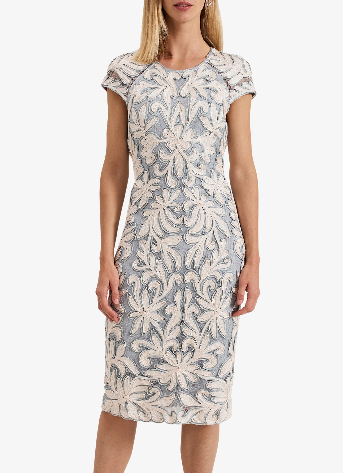Phase Eight Karima midi jurk met bloemenprint - detail 4 lichtblauw