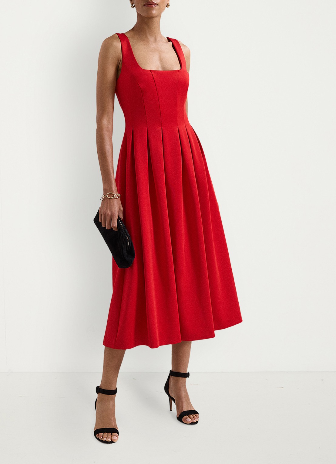 Phase Eight Katie midi jurk met plooien - voorkant 2 rood