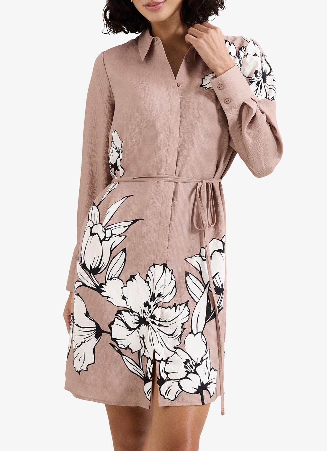 Phase Eight Kendra mini jurk met bloemenprint - detail 4 donkerbeige